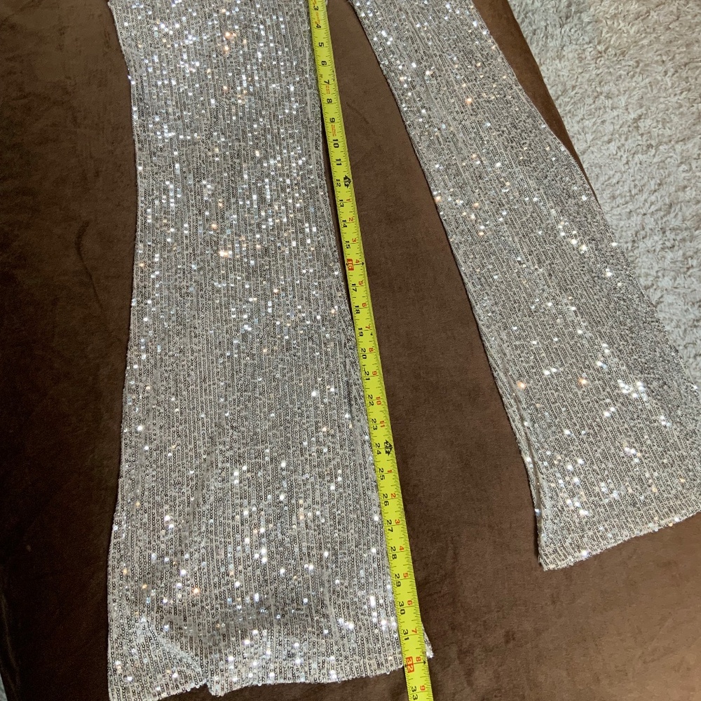 Wild Fable Gold XL Sequin Flare Pants Glamour Cocktail Holiday Party Date - Picture 4 of 7